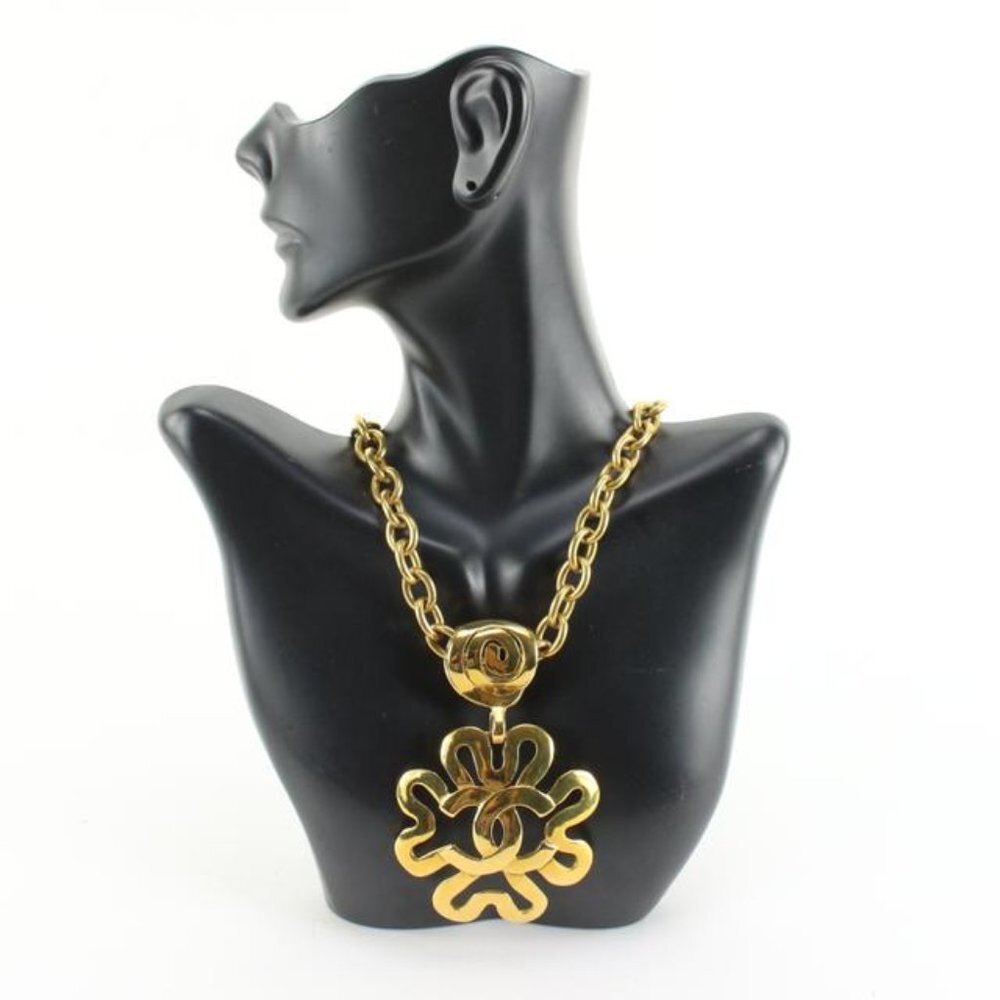 Chanel 95p 24k Gold Plated Jumbo CC Logo Clover Chain Necklace 35cc721s